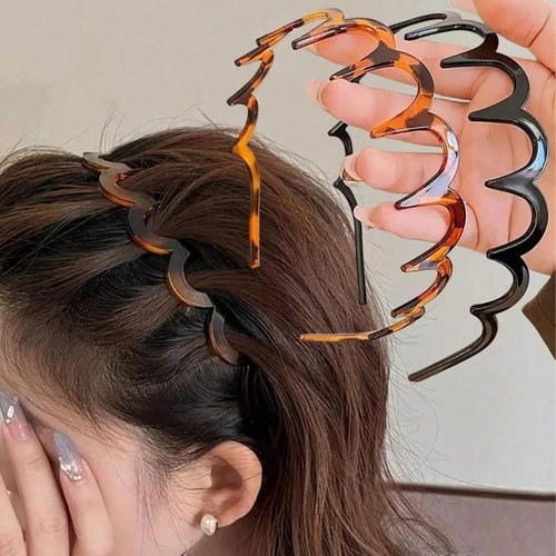 Miskate Zig Zag Headbands for Women 6 Pack Non-Slip Plastic Hairbands with Teeth Grip for Thick Hair, Tortoiseshell & Black Hair Accessories