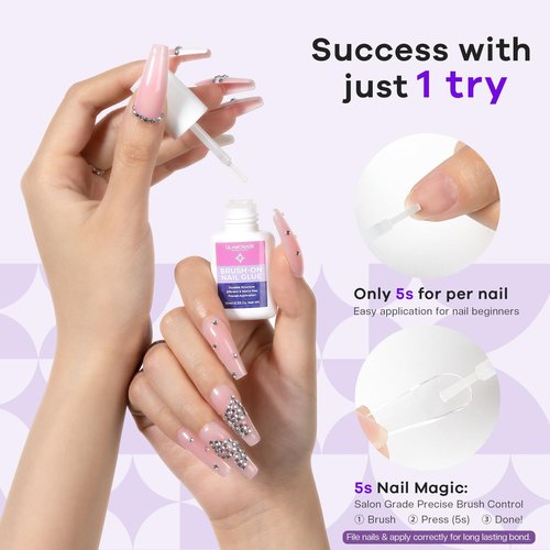 Glamonade Super Strong Nail Glue: 10ml - Professional Adhesive for Press Ons & Acrylic Nails & Fake Nail Tips Long-Lasting Mess-Free Quick-Dry for DIY Manicure