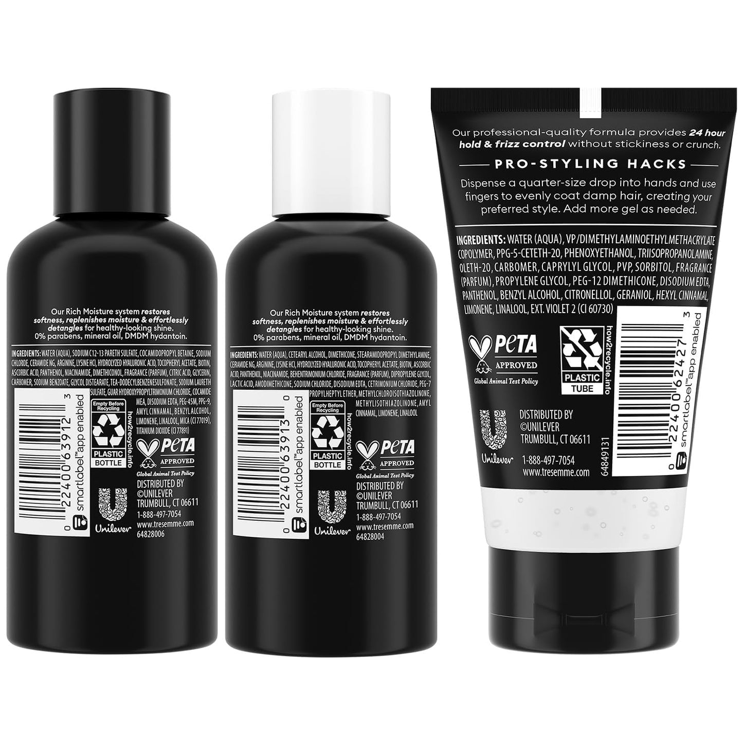 TRESemmé Travel Hair Care Set - Rich Moisture Shampoo, Conditioner & Alcohol-Free Gel | 3-Piece Set