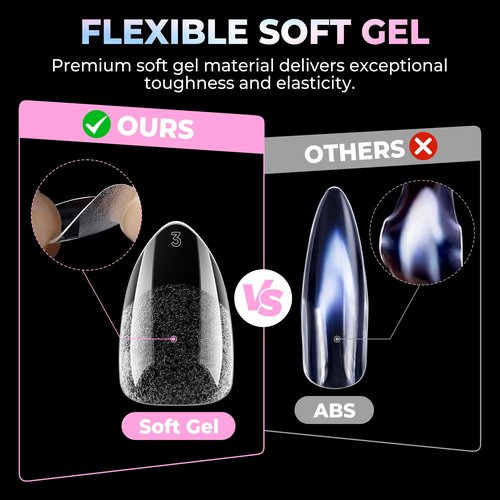 UNA GELLA Short Almond Nail Tips 15 Sizes 300PCS Pre-Etched Soft Gel Clear Nail Tips Easy DIY Salon Short Almond Press On Nails Snug Fit Acrylic Fake Tips Extensions Long-Lasting Hold