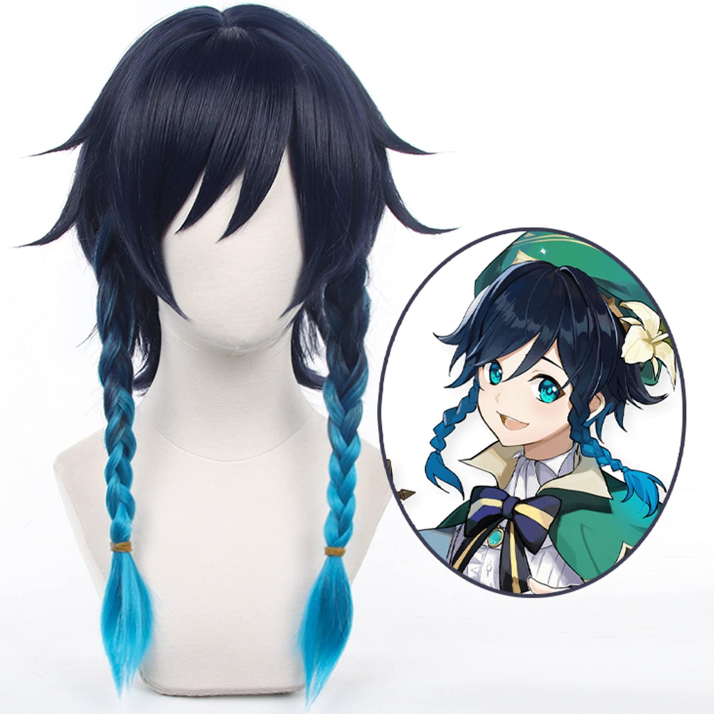 Anime Cosplay Wig Genshin Impact Wig Venti Blue gradient short hair with Free Wig Cap for Comic Con, Cosplay show, Halloween