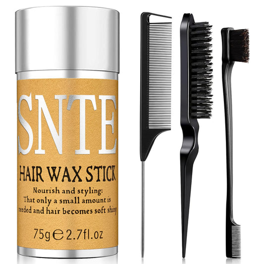 Slick Back Hair Brush & Wax Stick Set - Frizz Control & Flyaway Smoothing - Perfect for Sleek Ponytails & Buns