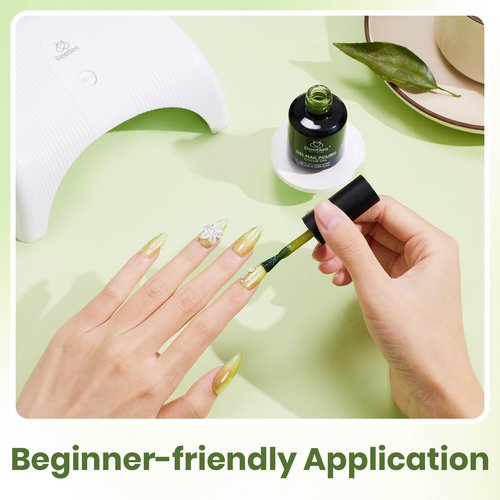 Beetles Green Gel Nail Polish, 15 ML Spring Pistachio Frappe Glitter Gel Nail Polish Pastel Color Shimmer Soak Off UV Gel Polish Salon DIY at Home Gift for Women