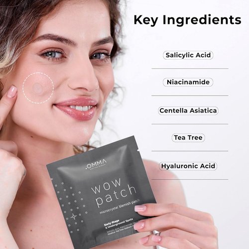 OMMA Korean Microdart Acne Patch - Effective Cystic Acne Treatment with Salicylic Acid & Tea Tree | 17mm Pimple Patches (18 Count)