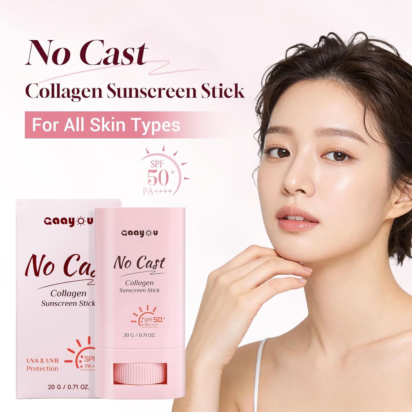Skiennix No Cast Sunscreen Stick - SPF PA50++++ Collagen Formula for Soothing Moisture | Non-Sticky Matte Finish for Face & Body