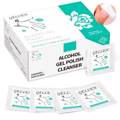 GELLEN Nail Cleanser Pads - 200 Alcohol Prep Wipes for Tacky Residue Removal | Lint-Free & Travel-Friendly