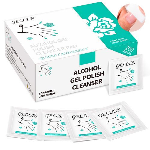 GELLEN Nail Cleanser Pads, 200 Pack Alcohol Prep Pads Nail Cleanser Wipes Remove Tacky Residue, Lint-free Glossy Wipes for Acrylic/Builder/Gel Polish Travel Individually Wrapped for Perfect Manicure