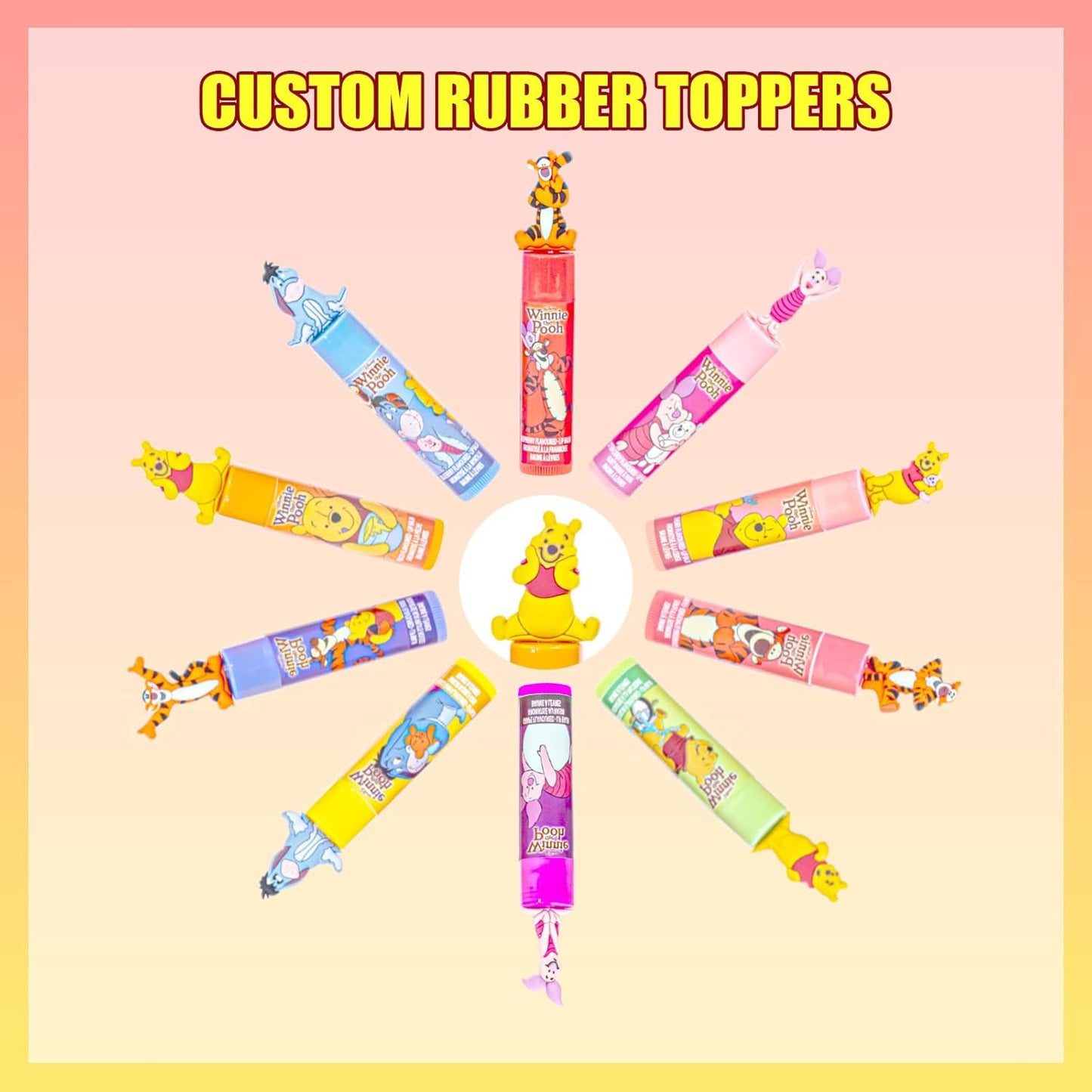 Townley Girl Winnie the Pooh 10-Piece Plant-Based Lip Balm Set - Perfect Gift for Kids & Toddlers