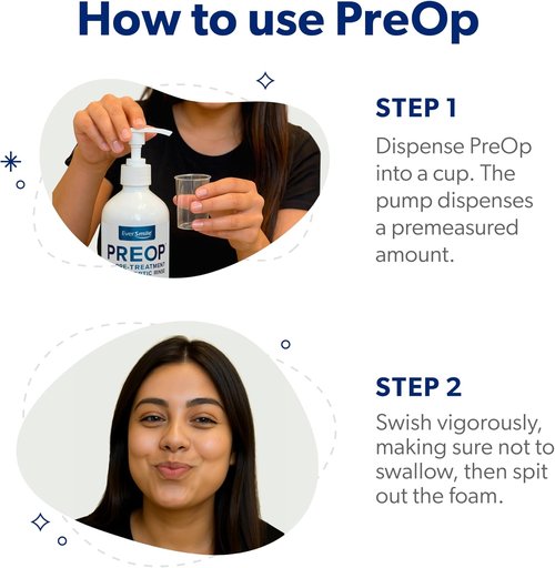 EverSmile PreOp Foaming Rinse - Deep Clean Mouthwash with Hydrogen Peroxide - Alcohol-Free, 100 Uses, 16oz