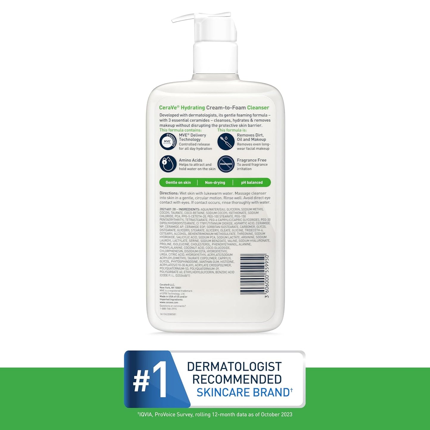 CeraVe Hydrating Foam Cleanser - Gentle Makeup Remover for Dry Skin | 19 Fl Oz, Fragrance-Free