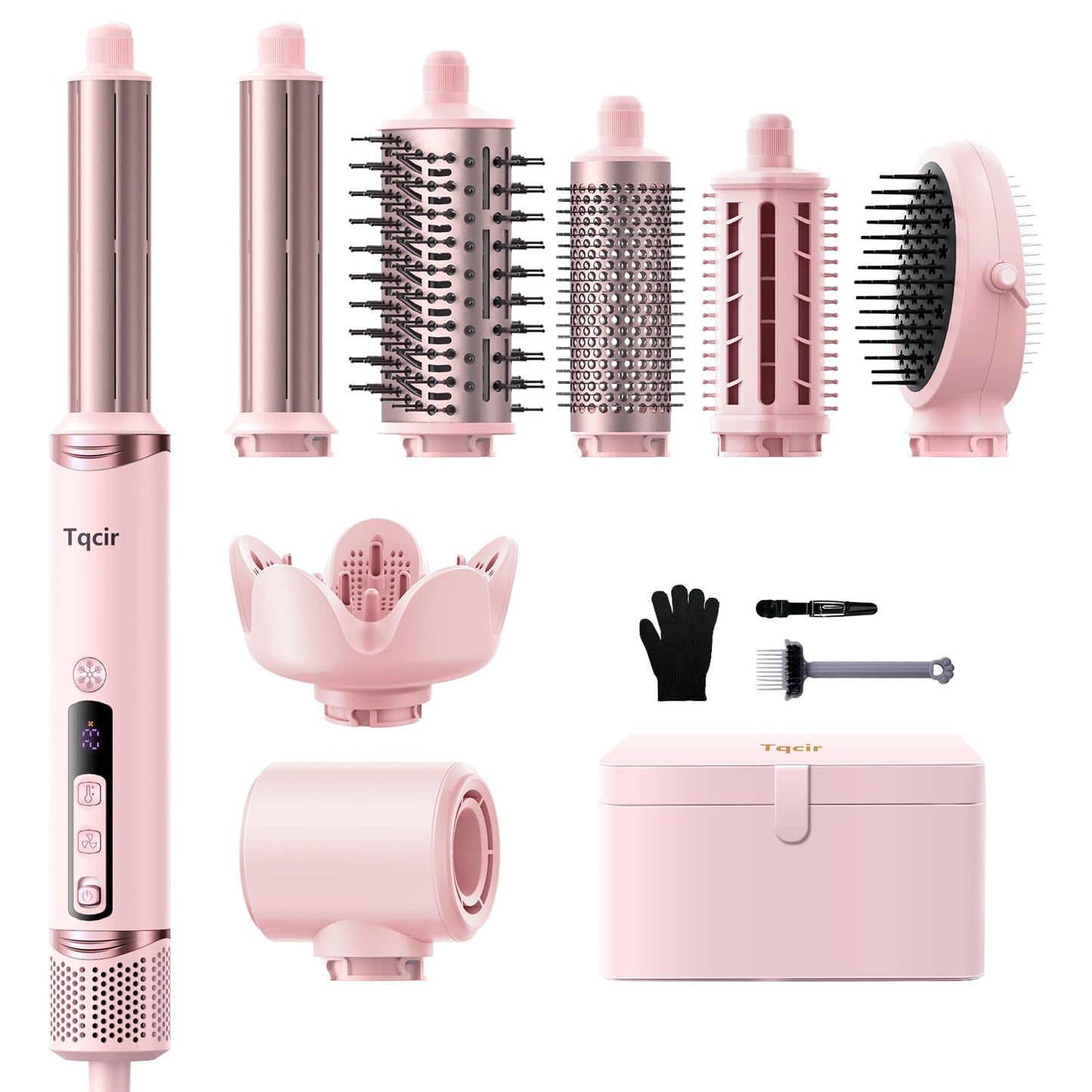 Tqcir 8-in-1 Professional Hot Air Styler - Powerful Multi-Styler with Auto-Wrap Curler | Pink