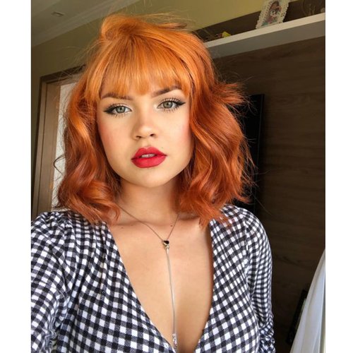 Allbell Ginger Orange Wigs for Women, Short Wavy Bob Wig,Bob Wig with Bangs,Synthetic Short Curly Wave Wigs, Costume Wig,Pastel Wig, Fiber Hair Wigs for Cosplay