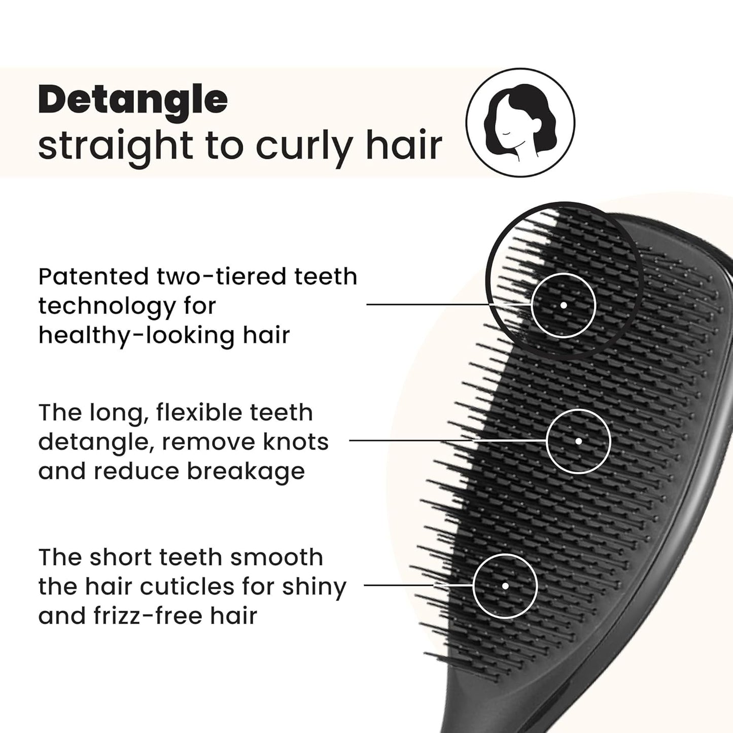 Tangle Teezer Large Ultimate Detangler Hairbrush - Eliminates Knots & Reduces Breakage for Long, Thick, Curly Hair - Black Gloss