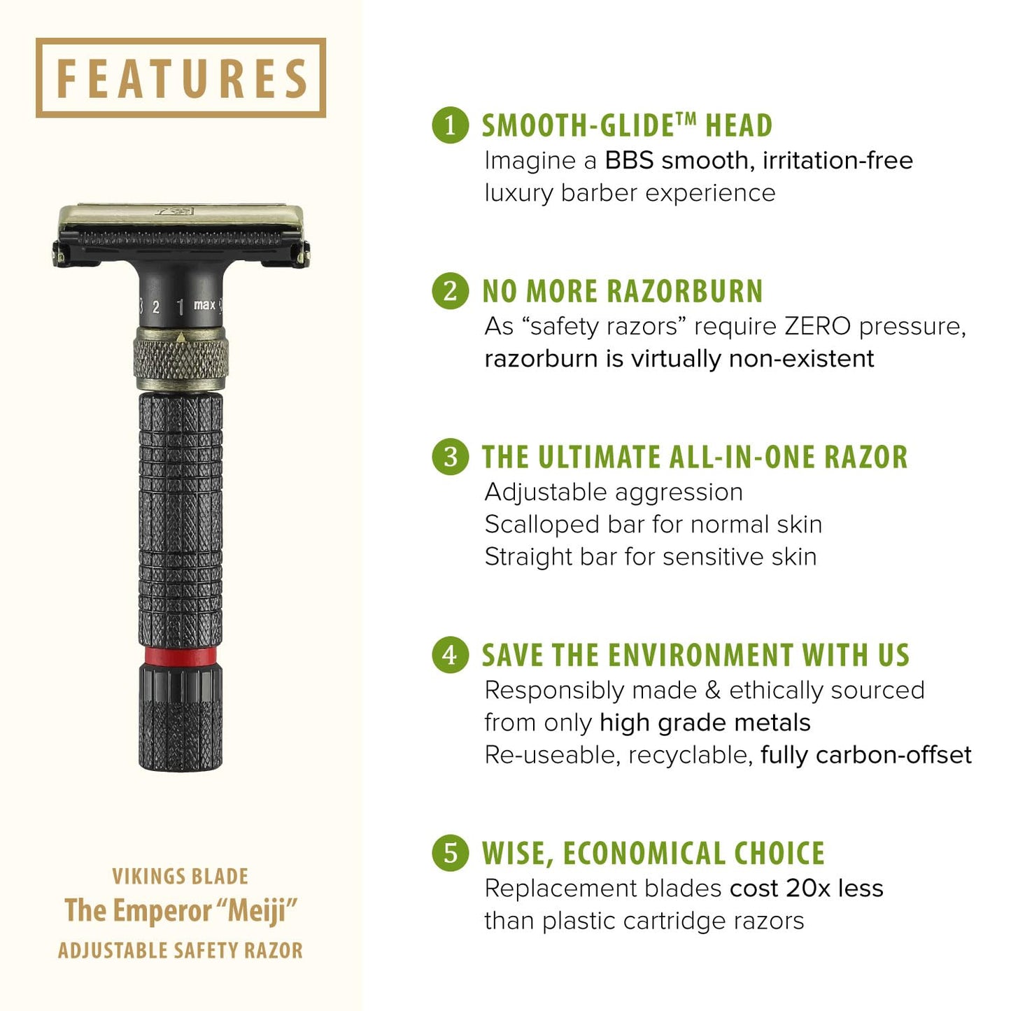 VIKINGS BLADE Adjustable Double Edge Safety Razor - Eco-Friendly, Smooth Shaving Experience | Luxury Case Included