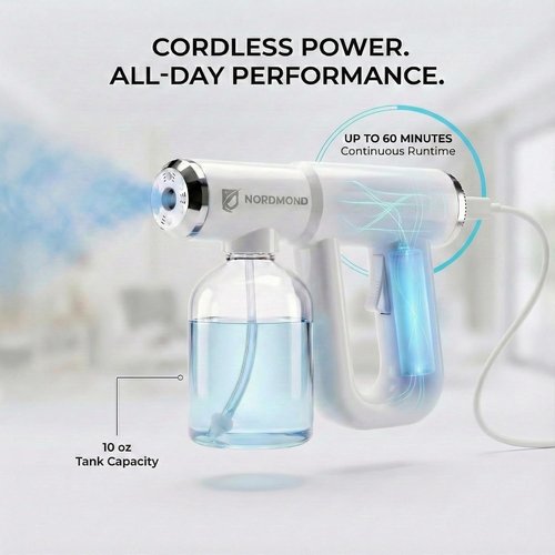 Disinfectant Fogger Machine by Original - Professional Sanitizer Sprayer with ULV Atomizer & Nano Steam Gun - Rechargeable Blue Light V2