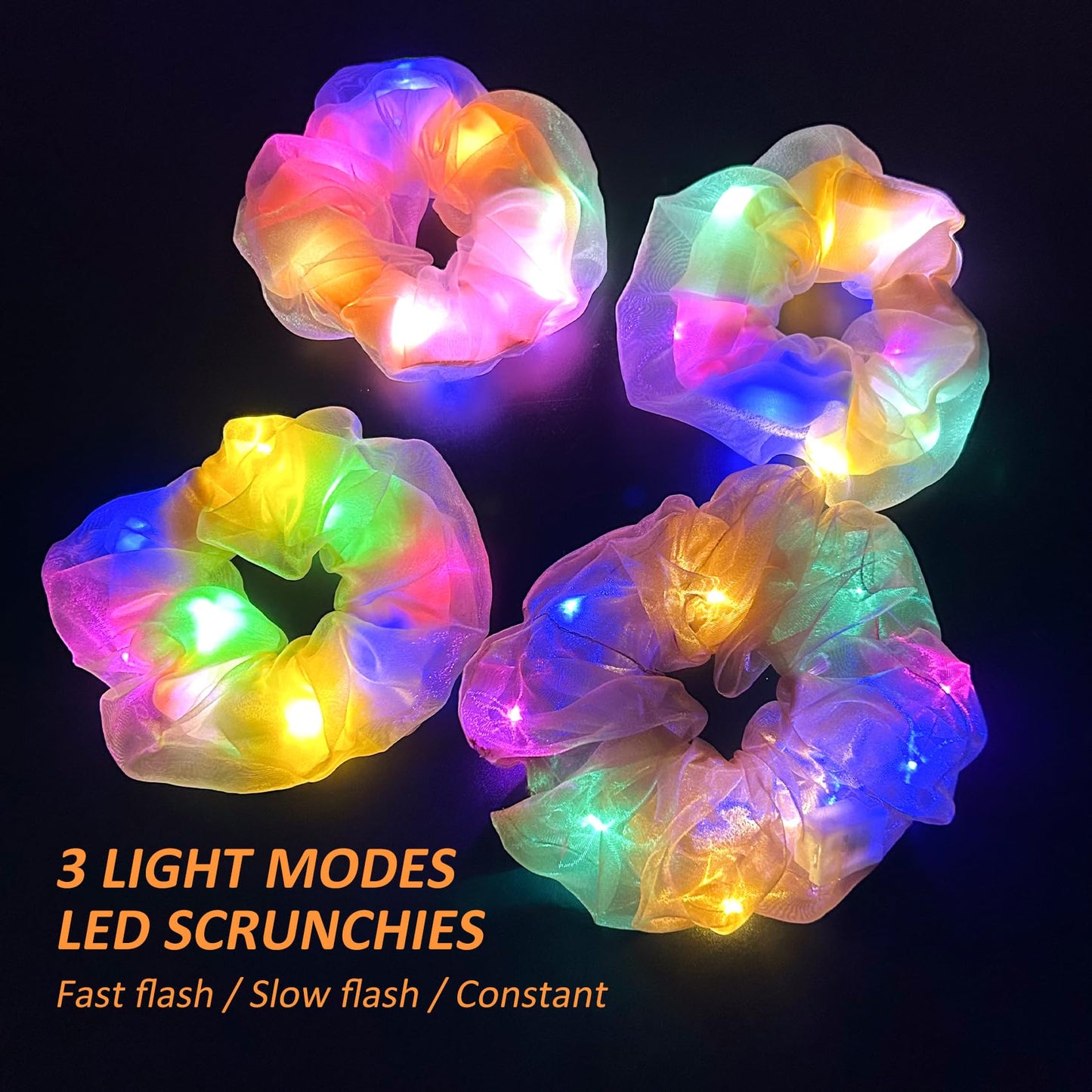 MUYANN Light Up Scrunchies Hair 80s - LED Scrunchy for Women & Girls - Neon, Glow in the Dark Hair Accessories - Hair Ties & Bands -Girl Gifts - Christmas Party Favors & Supplies