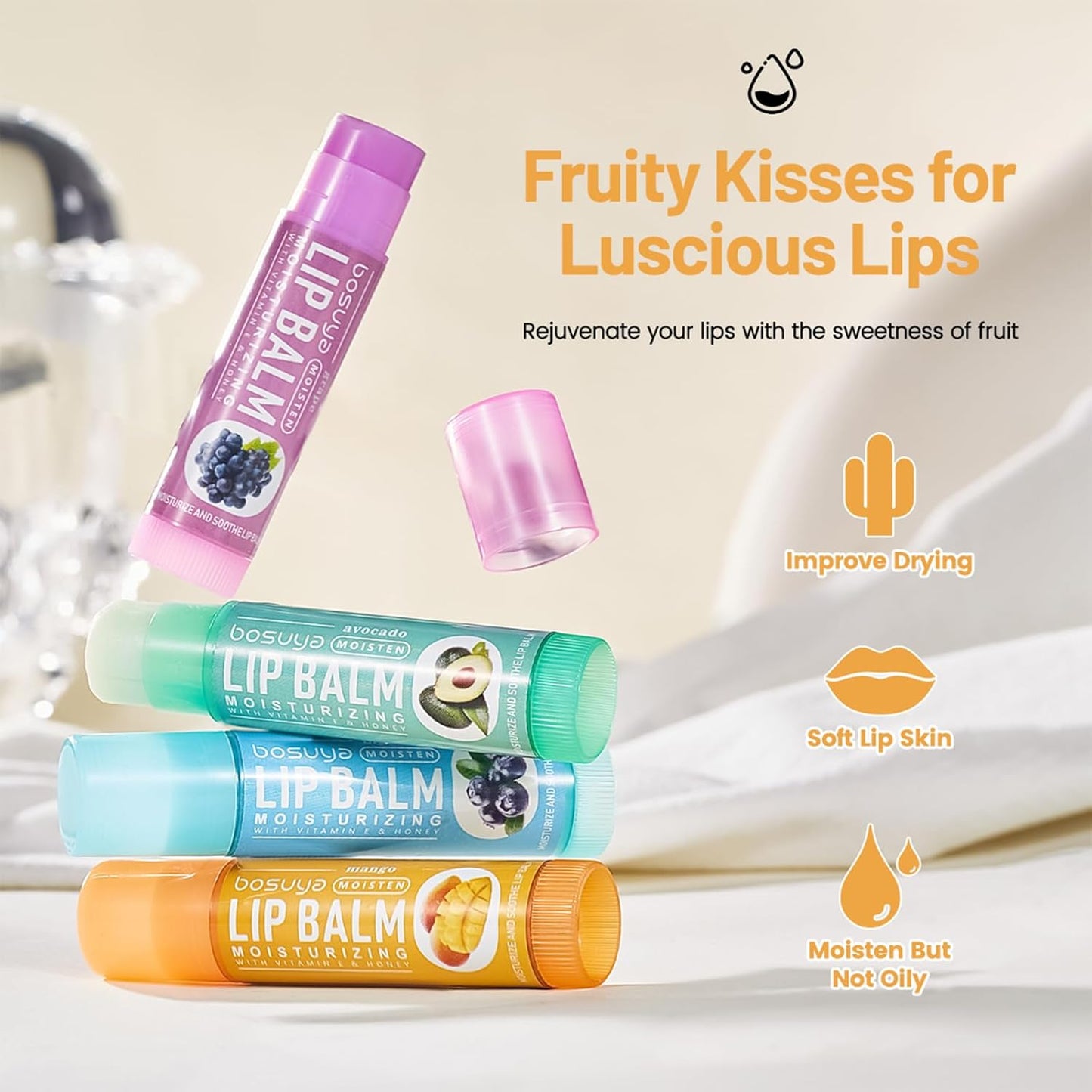Skiennix Lip Balm Set - Gentle Hydration for Dry & Sensitive Lips | 6 Flavors, All-Day Moisture