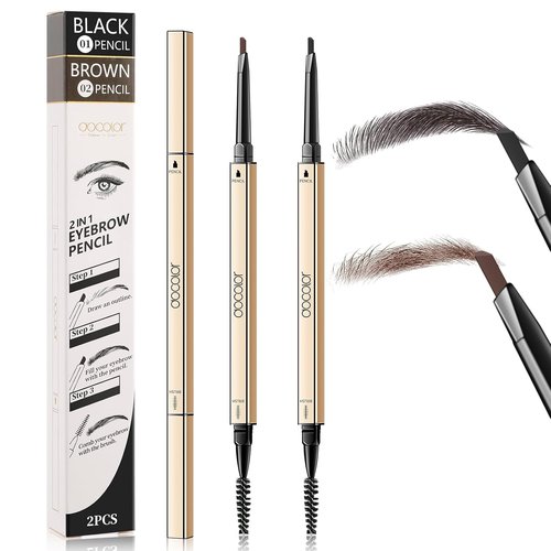 Docolor Micro Brow Pencil - Dual-Sided Definer for Women | Ultra-Fine Microblading, Soft Brown & Black (2 Count)