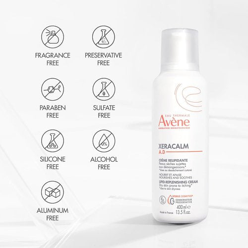 Avène XeraCalm A.D Lipid-Replenishing Cream - Fragrance-Free, No Preservatives, 13.5 Oz for Eczema Relief