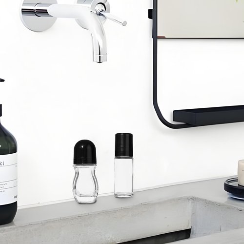 2 PCS Empty Glass Roller Bottles Plastic Roller Ball,Deodorant Roll On Bottles for Essential Oils, Perfume, Cosmetics （30ml ） (1Round 1Oval)