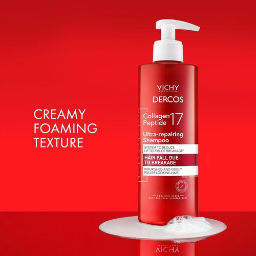 Dercos Collagen Peptide 17 Ultra-Repairing Shampoo - Strengthens Weak Hair, Reduces Breakage & Boosts Volume