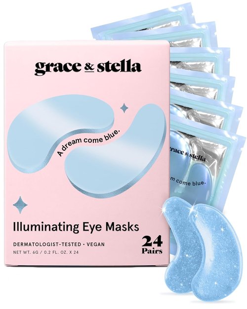 Grace & Stella Under Eye Mask - Reduce Dark Circles & Puffiness | Vegan Gel Patches (24 Pairs, Blue)