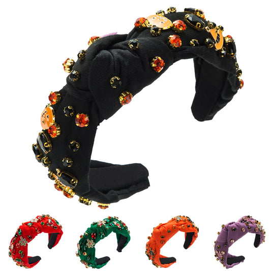 Winmany Halloween Rhinestone Headband Crystal Knotted Beaded Jeweled Headbands for Women Ghosts Pumpkin Charm Candy Corn Top Hairband Halloween Costume Hair Accessories (Black)