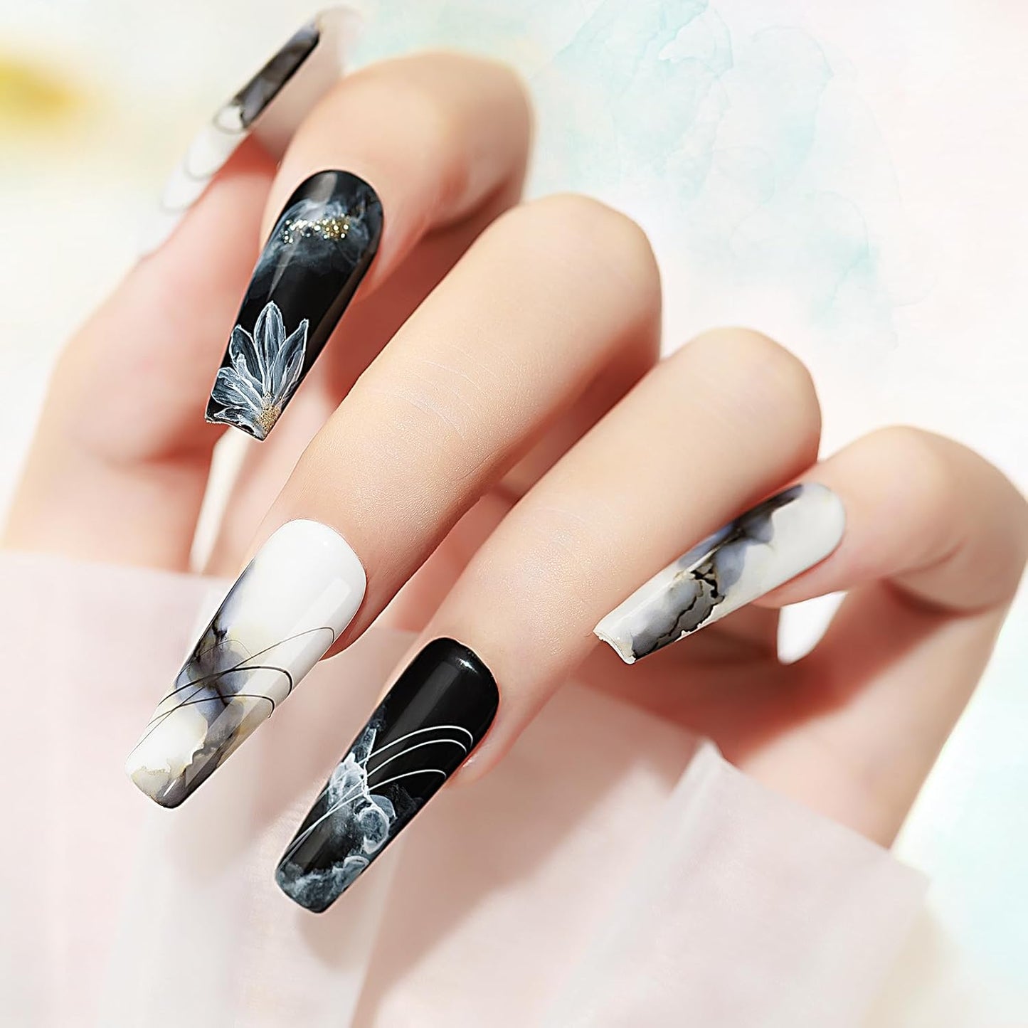 Blooming Gel | Black & White Marble Nail Polish - 12ML Watercolor Ink for Stunning DIY Flower Nail Art (2PCS)