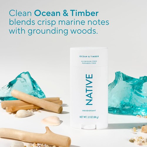 Native Aluminum-Free Deodorant - Ocean & Timber Scent | 72-Hour Odor Control, 3.1 oz Stick for Men & Women