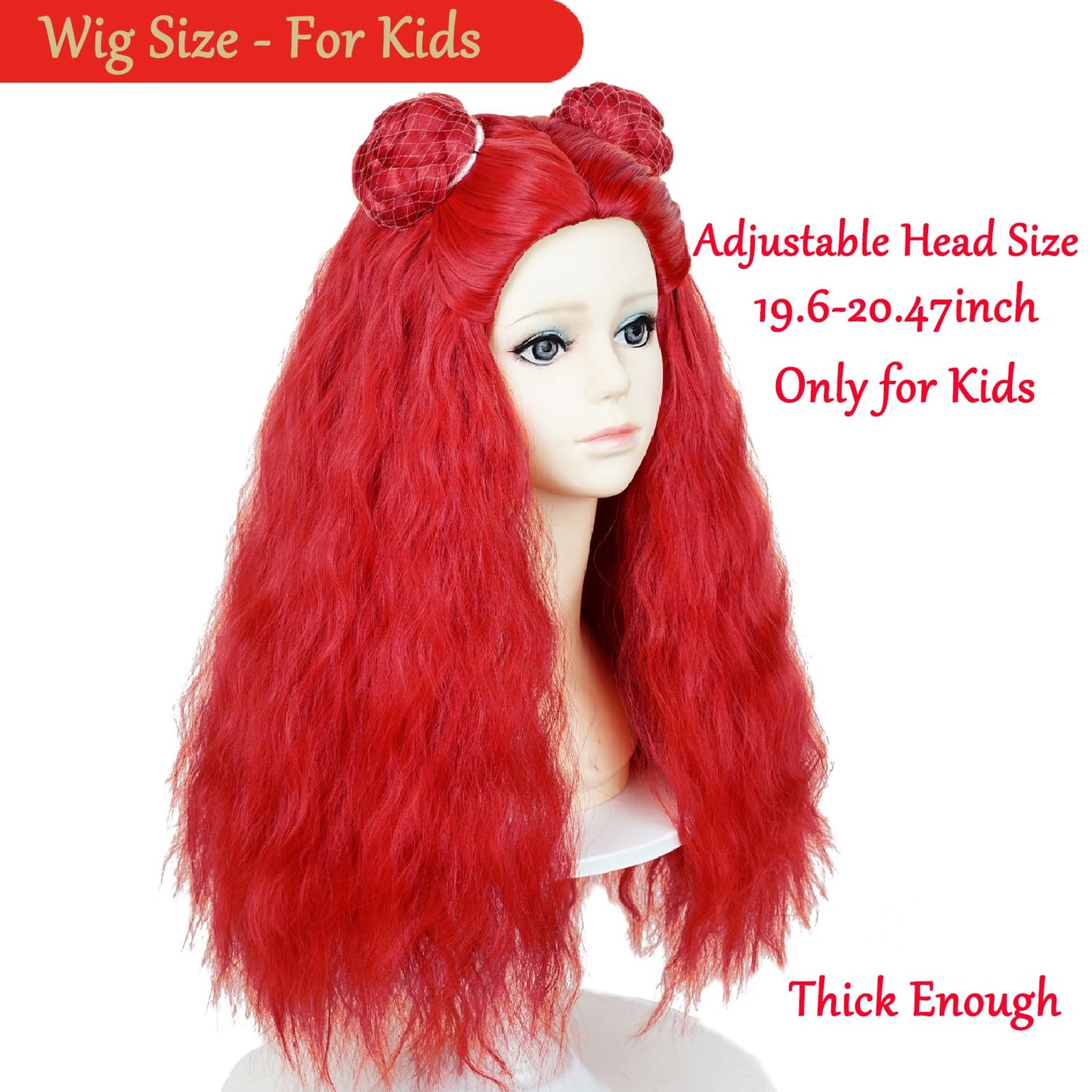 Wiggy Mermaid Red Wig for Kids Girls Toddlers, 50 cm Long Red Curly Wig Pre-styled Bun for Halloween Rise Costume Cosplay