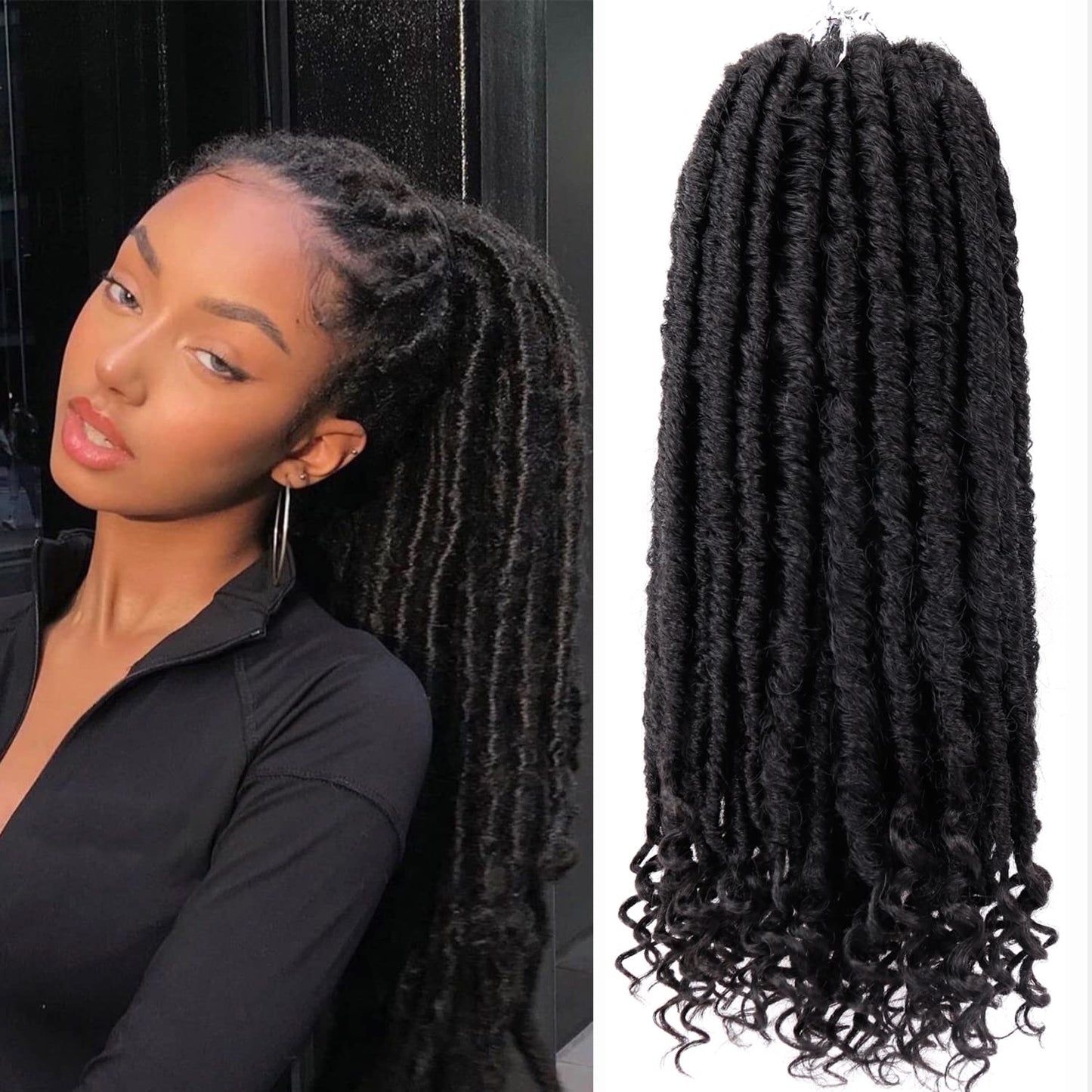 Goddess Locs Crochet Hair 6 Packs 18 Inch Straight Faux Locs Crochet Hair for Black Women, Crochet Pre-Looped Curly Hair Soft Faux Locs Synthetic Braiding Hair Extensions (18 Inch, 6 Packs, 1B#)