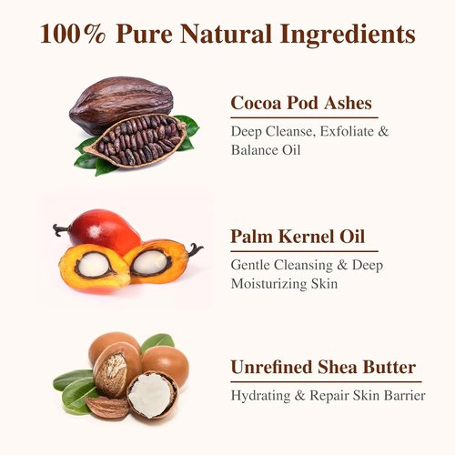 African Black Soap - 100% Pure & Natural | With Raw Shea Butter & Cocoa Pods Ash for Acne & Eczema Treatment - 1 LB (16 oz)