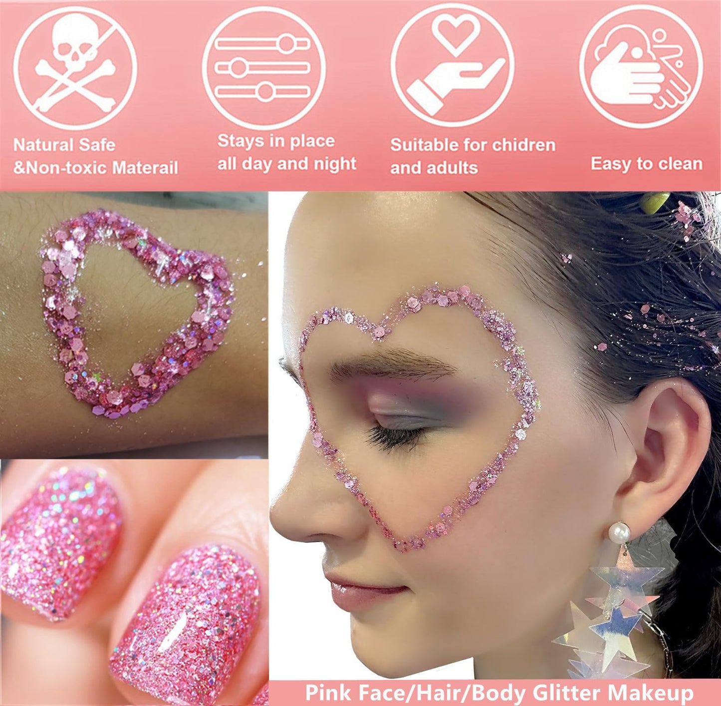 Go Ho White Pink and Silver Body Glitter Set,3 PCS Mermaid Face Glitter Gel,Holographic Long Lasting Chunky Sequins Glitter Makeup for Singer Concerts,Halloween Festival Rave Accessories