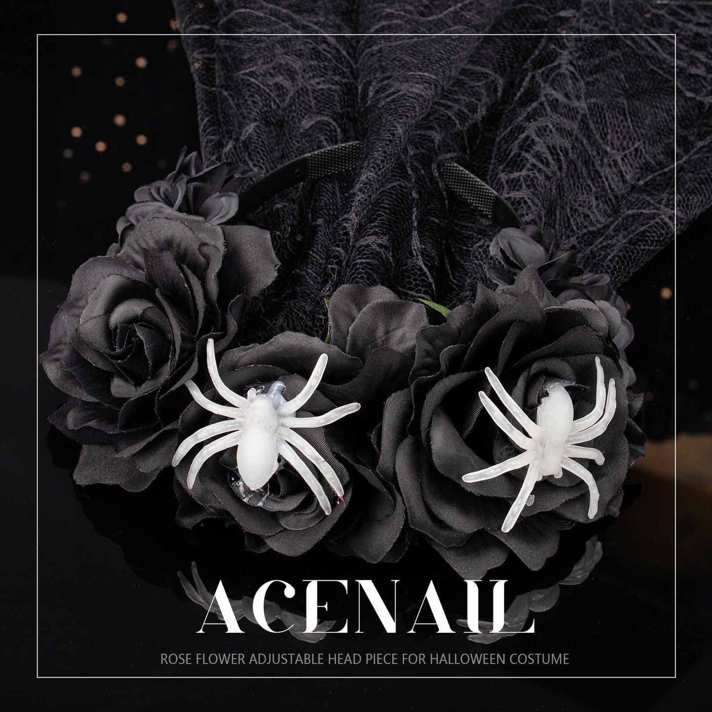 Acenail Floral Headband Veil Women Flower Crown Head Piece Rose Flower Garland Spider Mexican Headband Day of the Dead Head Band Cosplay Halloween Headpieces (Black)