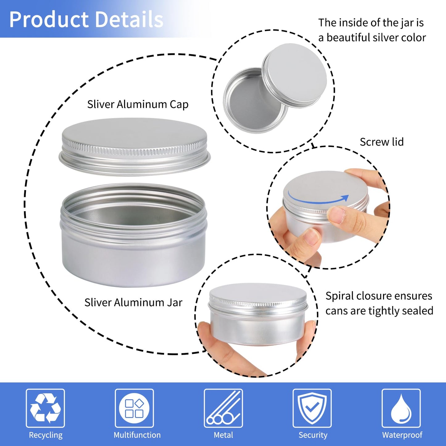 Moretoes 45 Pack Tins, 4oz Metal Round Tins Aluminum Empty Candle Tins with Screw Lid for Lotion Bars, Salve, Spices or Candles