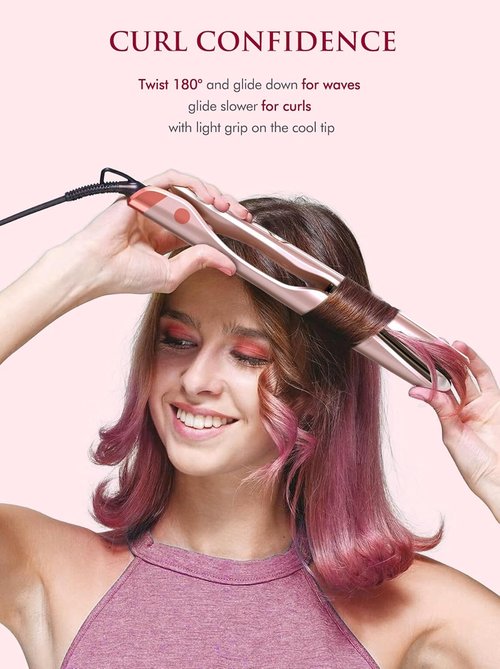 LANDOT 2-in-1 Hair Straightener & Curler - Fast Heating Ceramic Iron, 12 Temp Settings, Rose Gold