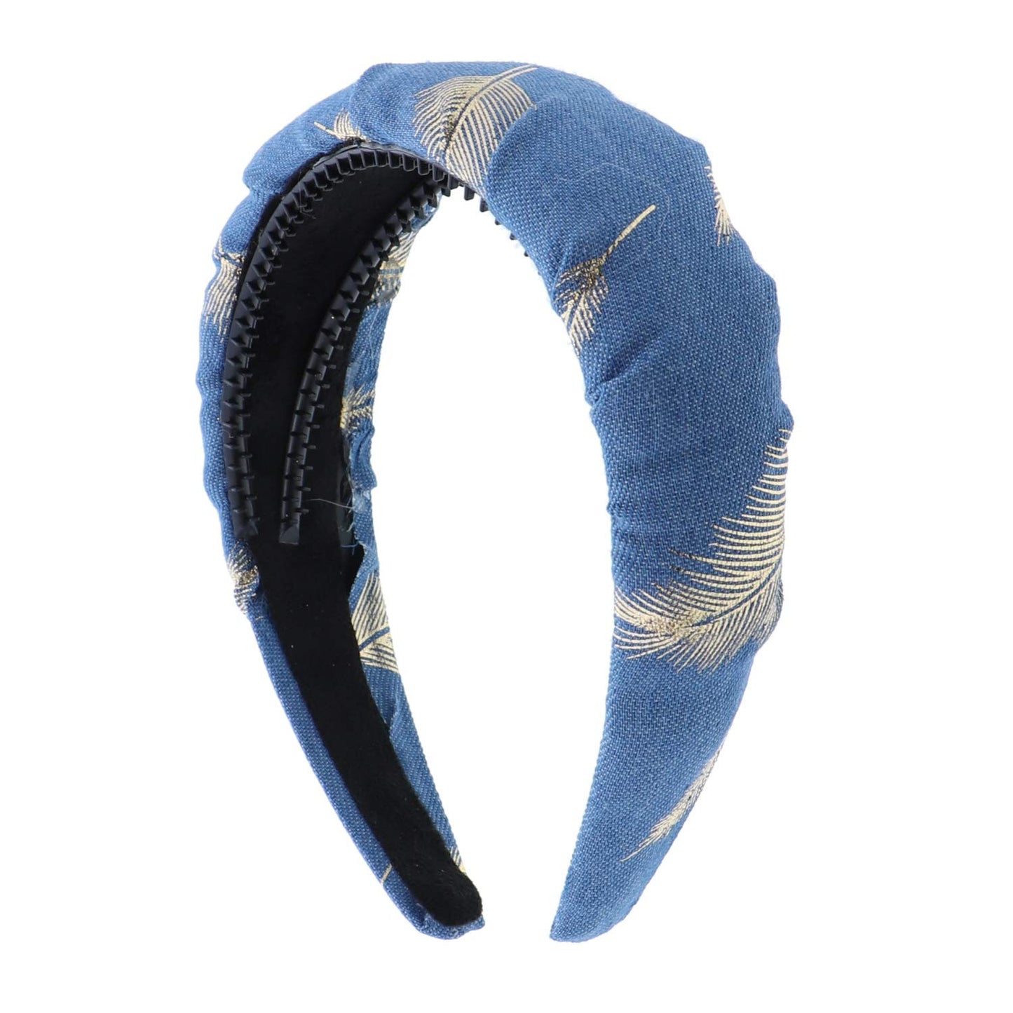 School and Everyday Wide Puffy Headband with Feathers-Chambray