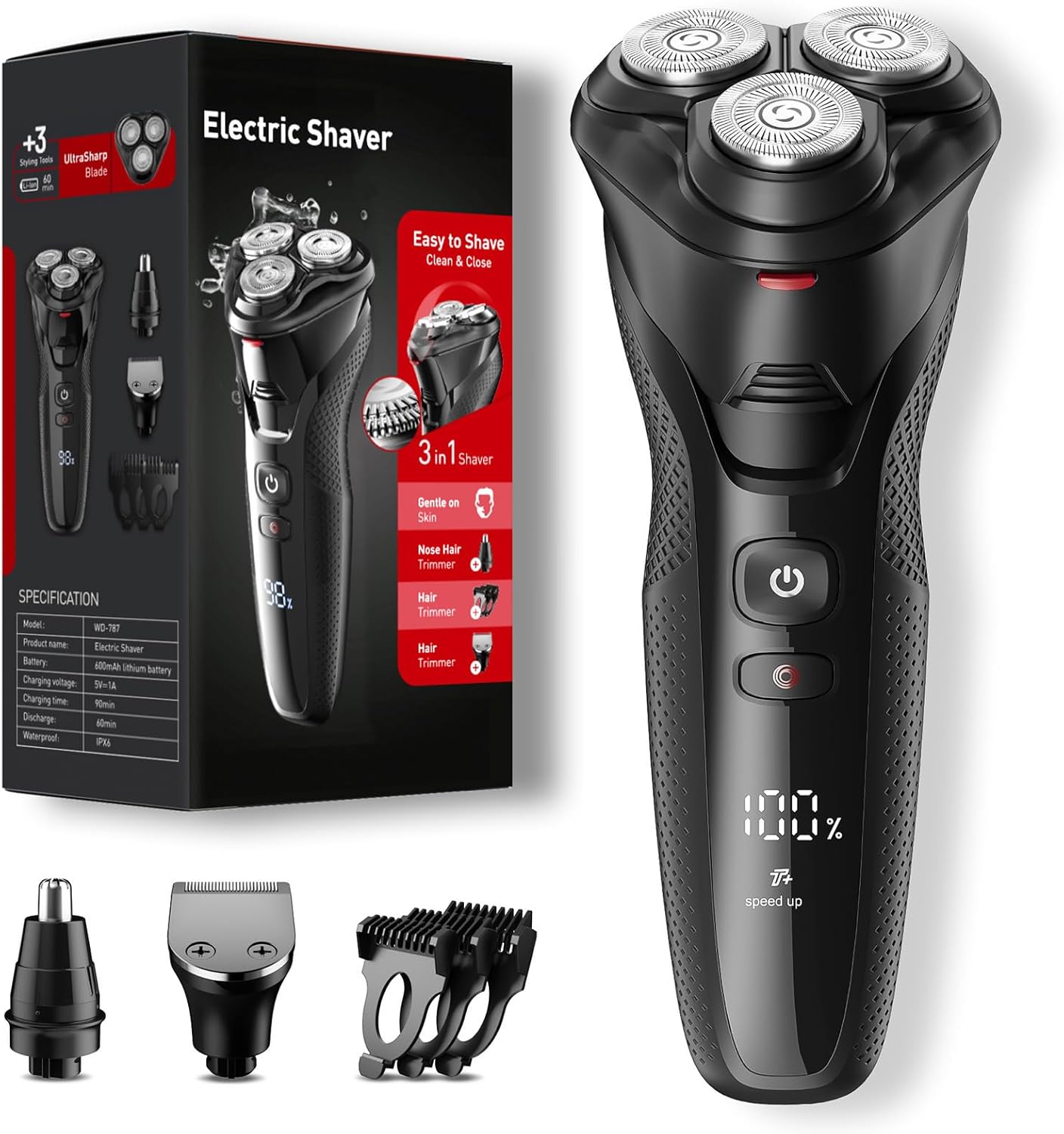 Skiennix Cordless Electric Razor - 3-in-1 Waterproof Shaver with Precision Blades | Turbo Speed Travel Kit