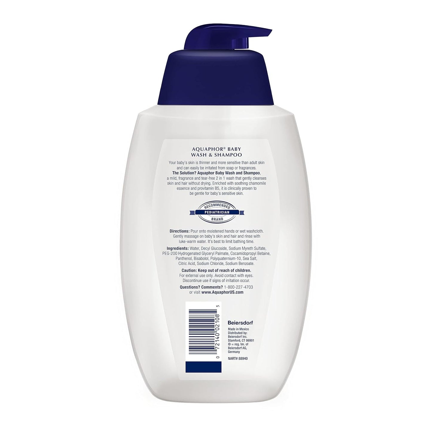 Aquaphor Baby Wash & Shampoo - Unscented Gentle Formula in 25.4 Fl Oz Pump Bottle