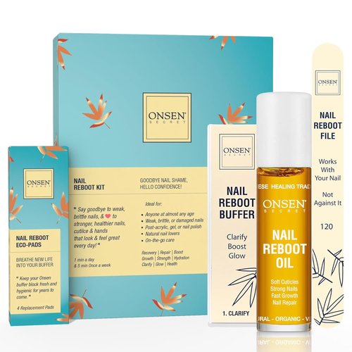Onsen Secret Nail Care Kit | Spa-Quality Organic Cuticle Oil & Nail Buffer - 10ml - Long-Lasting Shine