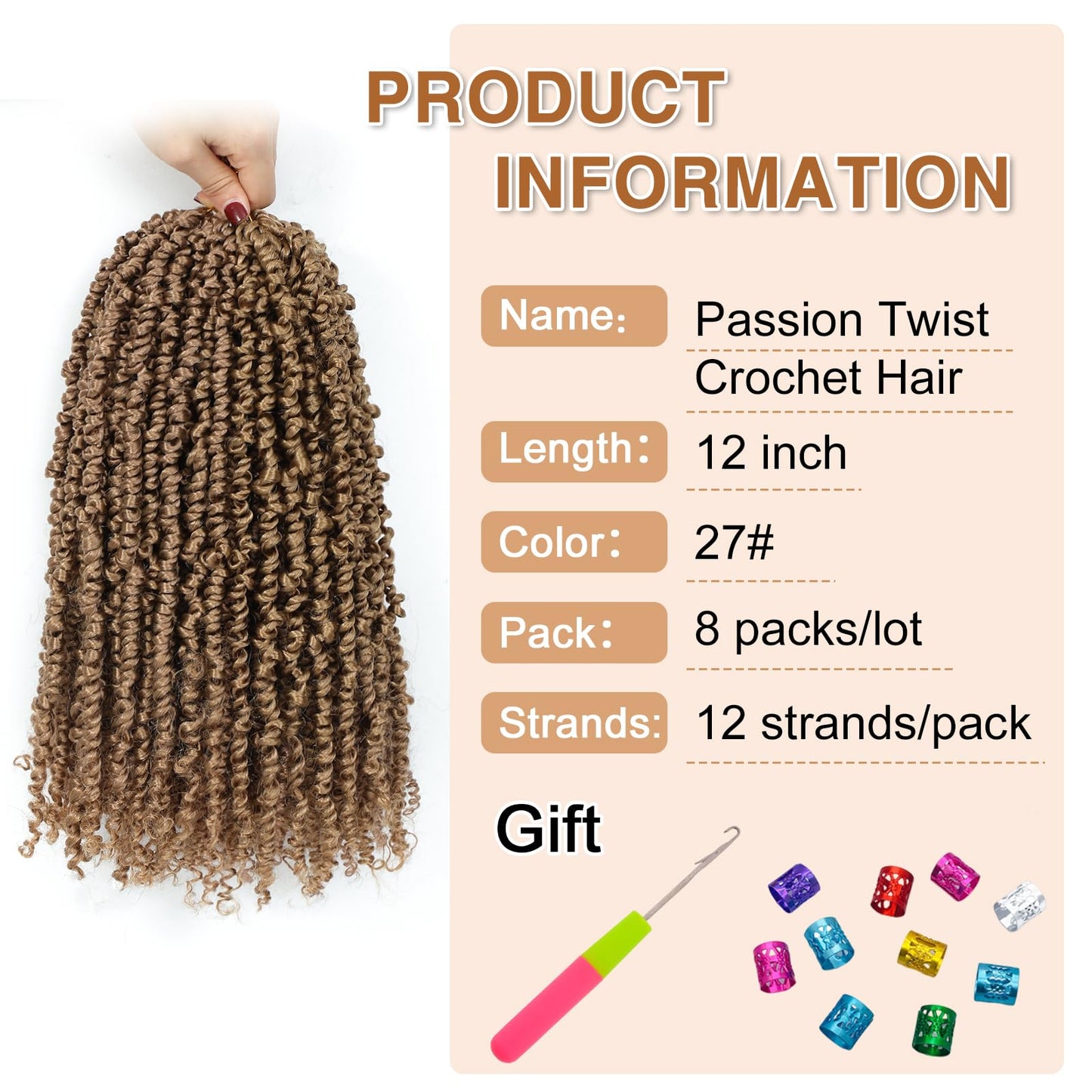 Roalnce Passion Twist Hair Braiding Water Wave Crochet Hair Extensions Pre Looped Synthetic Braids for Black Women 8 Packs 12 Inch