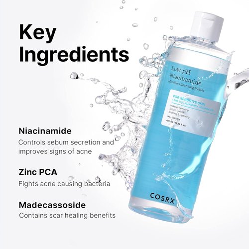 COSRX Low pH Niacinamide Micellar Cleansing Water - Gentle Facial Wash for Sensitive Skin | 13.52 fl. oz / 400 ml