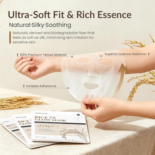 Regine Switzerland Collagen Rice 75 Glow Face Mask - Hydrating Overnight Sheet Mask with Ceramide & Niacinamide, 4 Packs