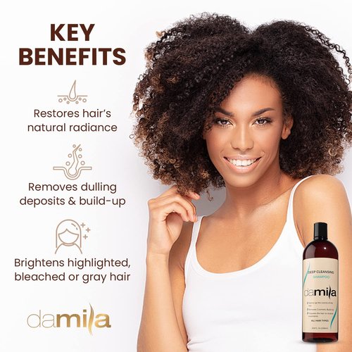 damila Deep Cleansing Shampoo - Clarifying Shampoo For All Hair Types - Degreases, Removes Residue and Product Build Up - Prepares Hair for Keratin Hair Treatment