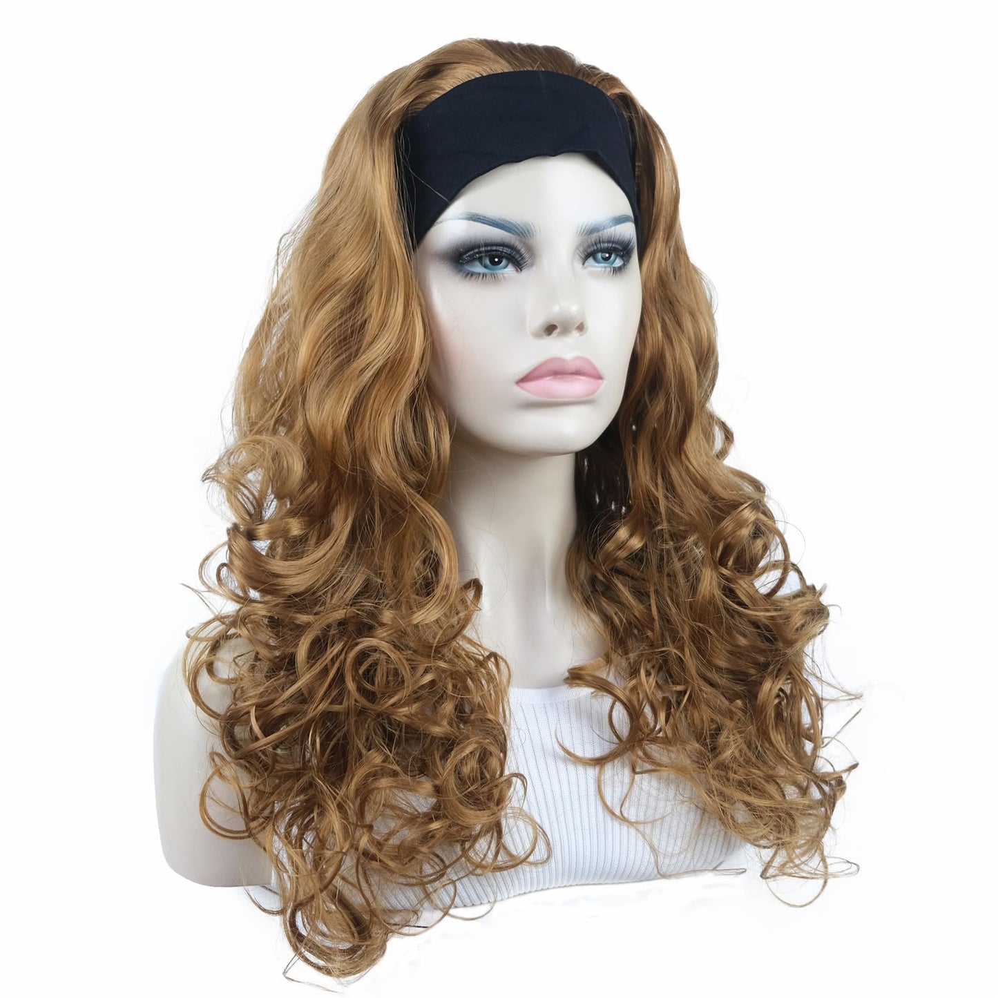 Aimole Long 22" Curly 3/4 Women Wigs With Headband Soft Layered Wig Heat Resisting Fiber Synthetic Hair (27 Strawberry Blonde)