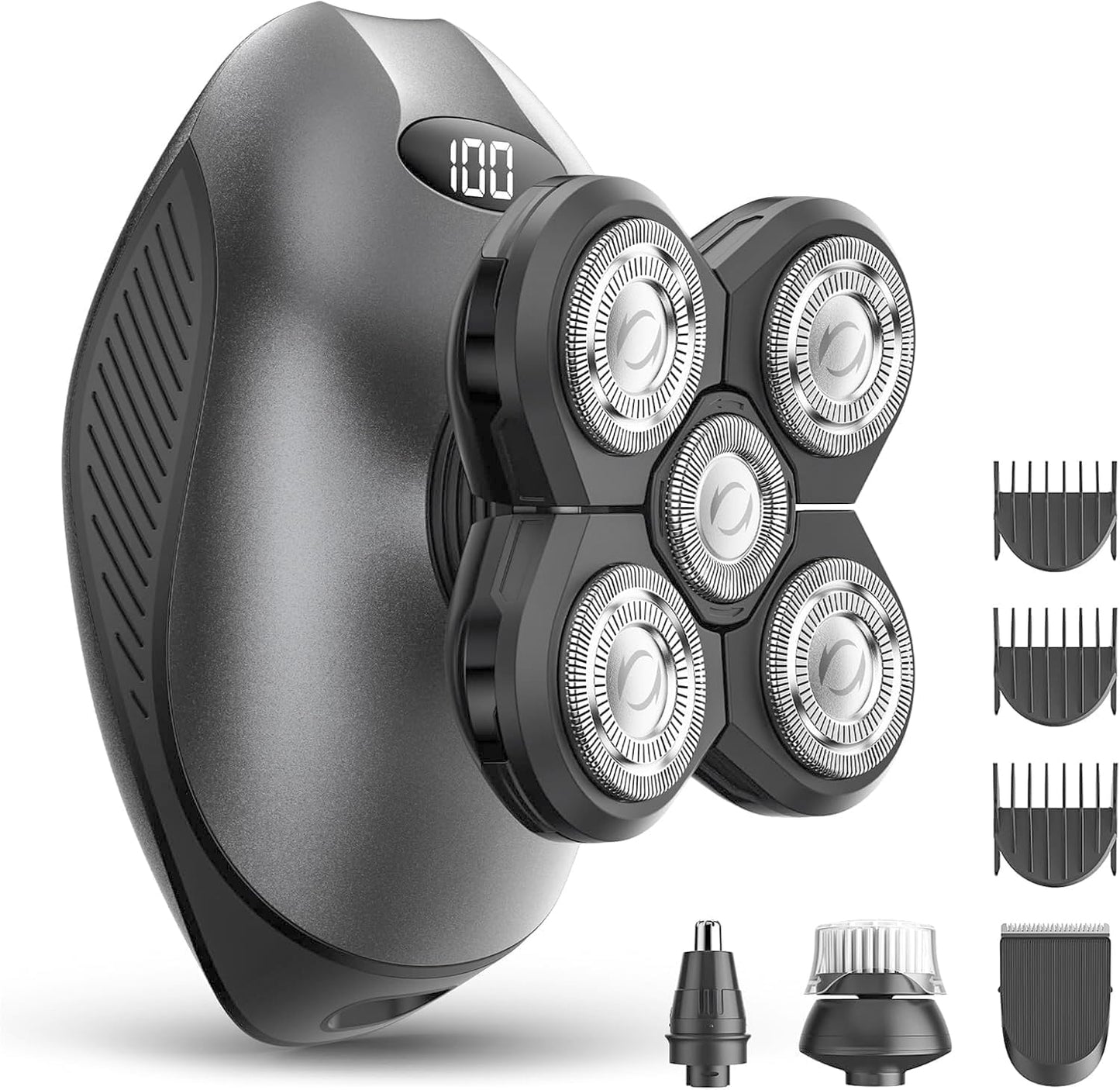 Skiennix Electric Razor for Men - 5-in-1 Waterproof Bald Head Shaver with LED Display | Rechargeable Trimmer (Black)