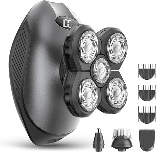 Skiennix Electric Razor for Men - 5-in-1 Waterproof Bald Head Shaver with LED Display | Rechargeable Trimmer (Black)