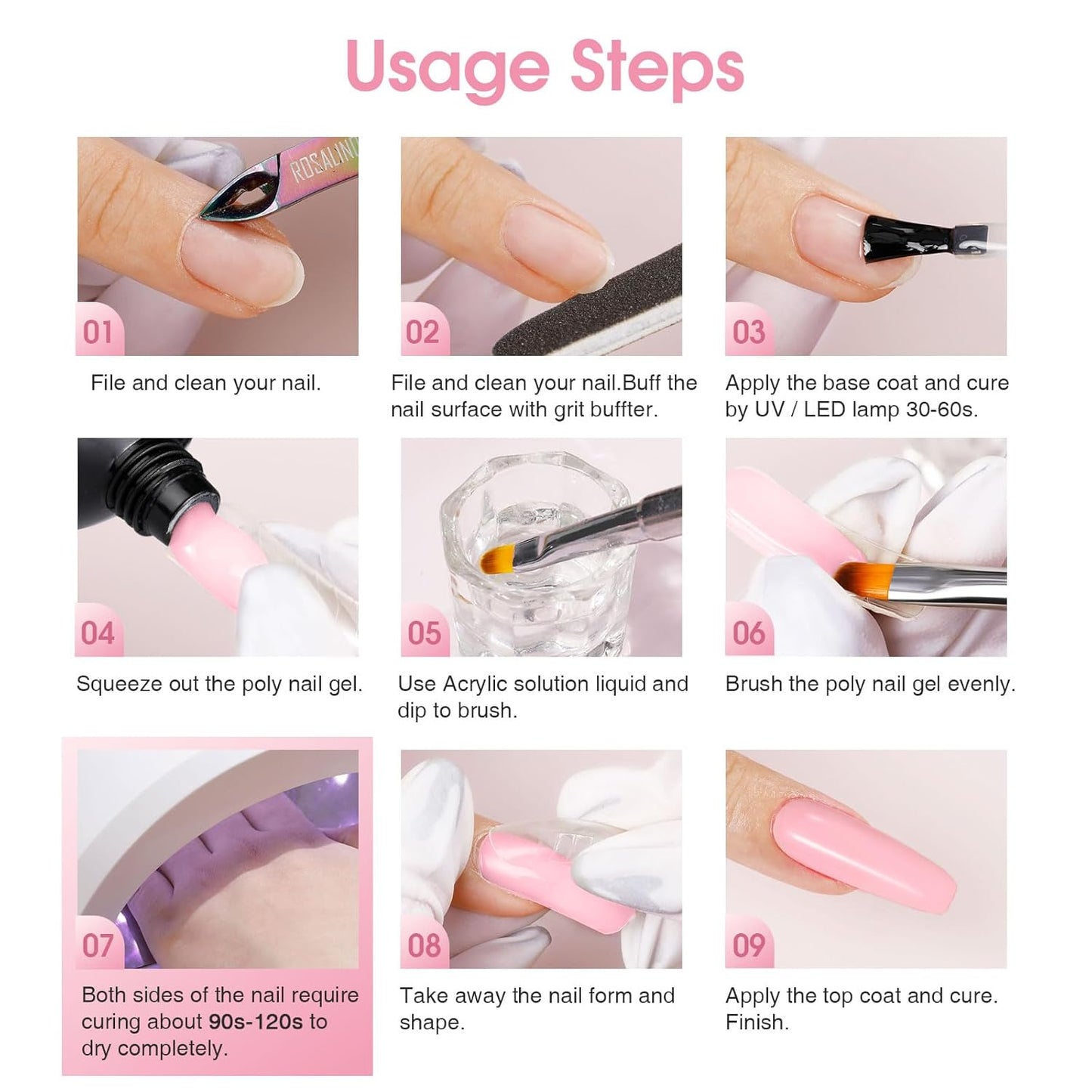 Nude Poly Extension Gel, ROSALIND 2.7 oz Light Nude Poly Nail Gel Builder for Nail Art Decoration, Thickening Extension Easy to DIY Use at Home Need UV Lamp