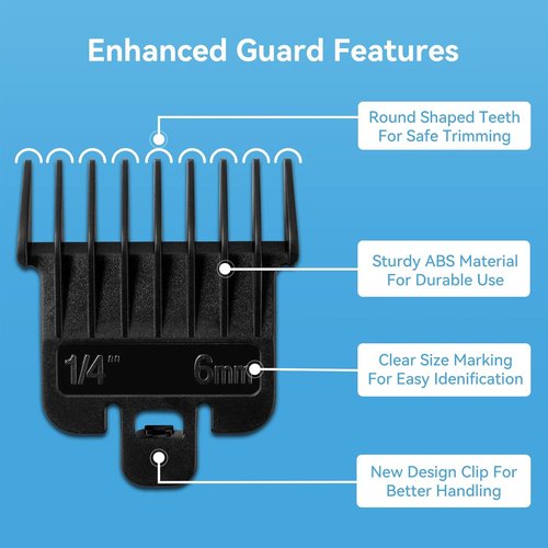 Baybliss Hair Clipper Guards - 6Pcs Replacement Set for FX787 & Andis T Outliner | 1/16" to 3/8" Black