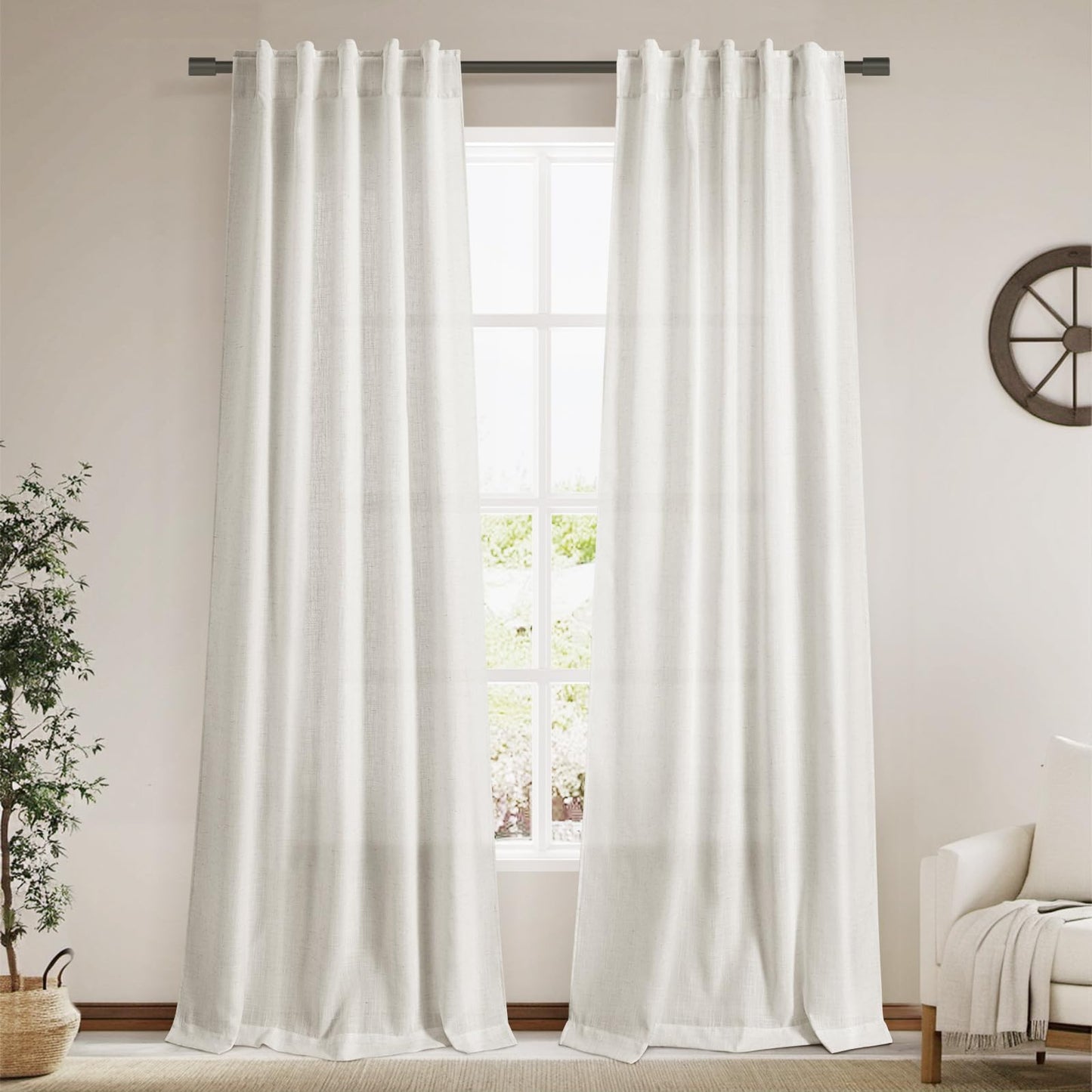 Nanspring Natural Linen Curtains for Kitchen Windows Over Sink - Cafe Curtain Semi Sheer with Rod Pocket and Back Tab Lightweight Rustic Textured Bistro Curtains for Bathroom, 2 Panels 25 x 24 Inch